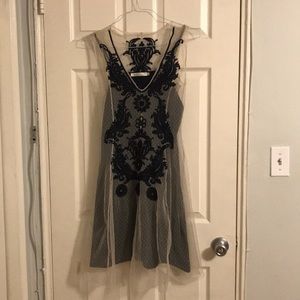 Navy and cream dress